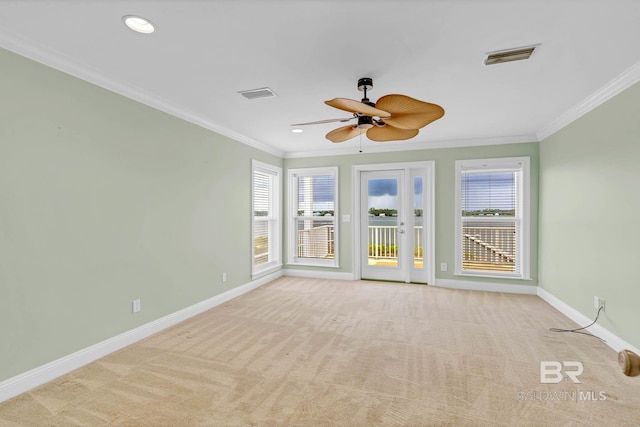 1328 W Lagoon Ave, Gulf Shores, AL 36542 - carpeted empty room with crown molding, a ceiling fan, and recessed lighting