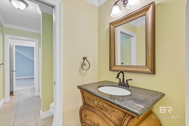 1328 W Lagoon Ave, Gulf Shores, AL 36542 - bathroom with ornamental molding, vanity, and tile patterned flooring