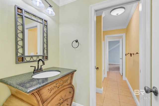 1328 W Lagoon Ave, Gulf Shores, AL 36542 - bathroom with tile patterned floors, ornamental molding, and vanity