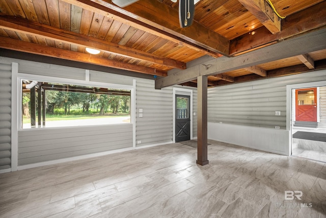 garage with wood ceiling