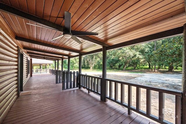wooden terrace with ceiling fan