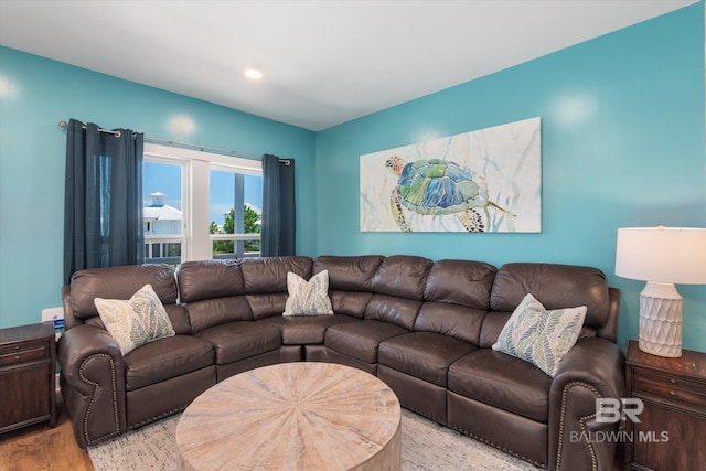 living area with light wood-style flooring