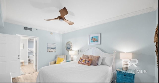 375 Beach Club Trl Unit A1704, Gulf Shores, AL 36542 - bedroom with crown molding, ensuite bath, and ceiling fan