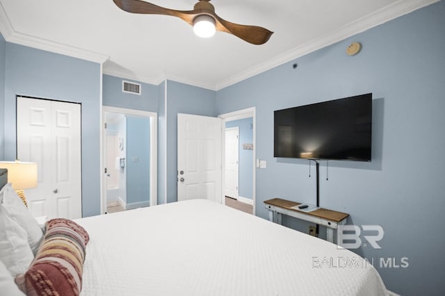 375 Beach Club Trl Unit A1704, Gulf Shores, AL 36542 - bedroom featuring baseboards, crown molding, a ceiling fan, and a closet