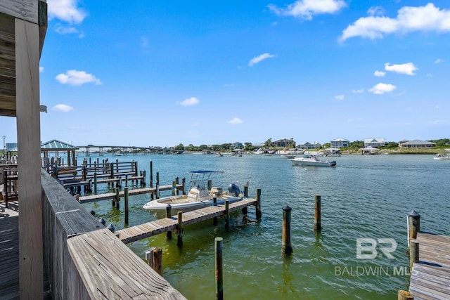 dock area with a water view