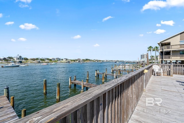 dock area with a water view