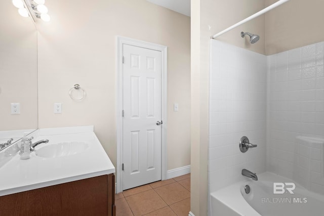 full bath featuring tile patterned floors, vanity, and shower / washtub combination