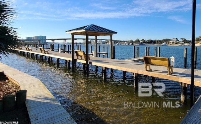 dock area featuring a water view