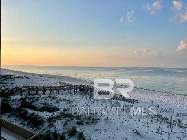 property view of water featuring a view of the beach