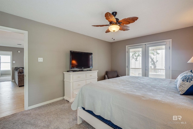9581 S Bay Rd, Foley, AL 36535 - bedroom featuring ceiling fan, access to exterior, and light carpet
