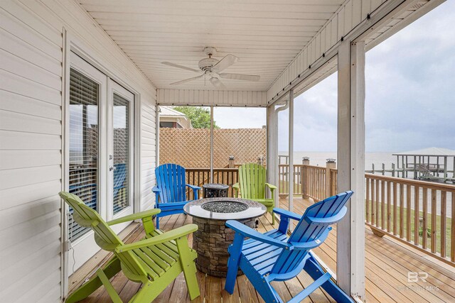 9581 S Bay Rd, Foley, AL 36535 - sunroom / solarium featuring a water view and ceiling fan