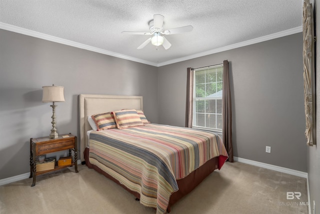 11097 Pontchartrain Loop, Daphne, AL 36526 - bedroom featuring light colored carpet, crown molding, a textured ceiling, and a ceiling fan