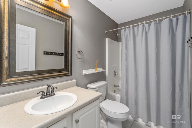 11097 Pontchartrain Loop, Daphne, AL 36526 - bathroom featuring vanity, shower / tub combo with curtain, and tile patterned flooring