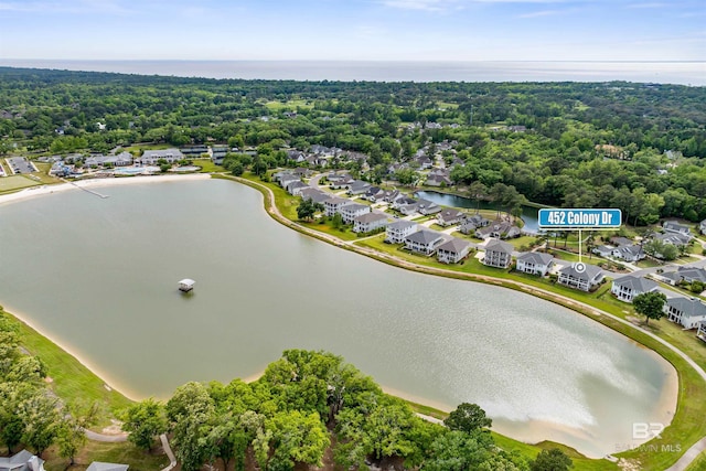 452 Colony Dr, Fairhope, AL 36532 - aerial view featuring a wooded view, a residential view, and a water view