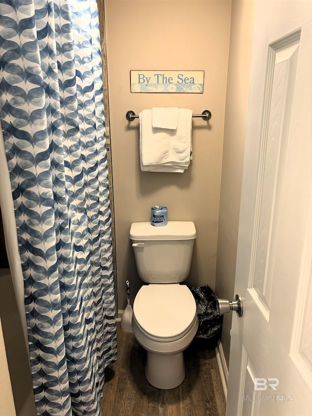 bathroom with wood-type flooring and toilet