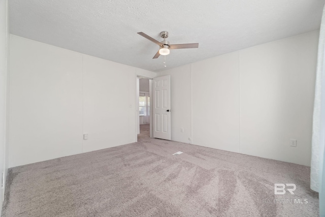 spare room featuring carpet, ceiling fan, and a textured ceiling