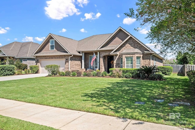 craftsman-style house with a front lawn and a garage