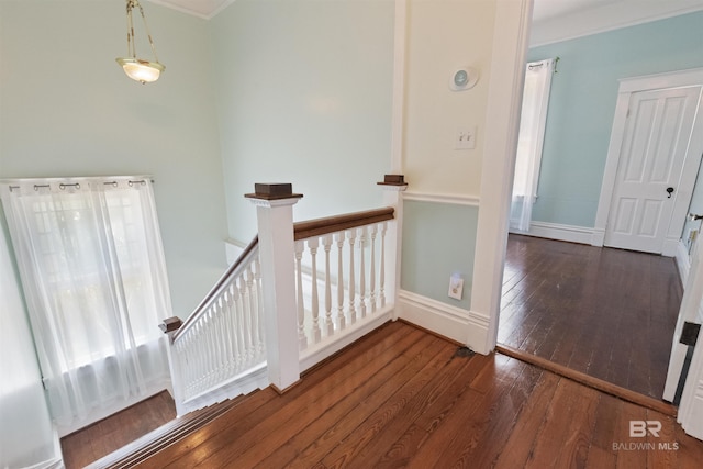 1206 Palmetto St, Mobile, AL 36604 - staircase featuring hardwood / wood-style flooring, crown molding, and baseboards