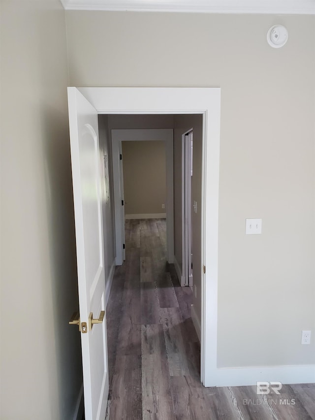 hallway featuring dark wood-type flooring