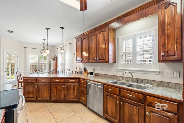 999 Weatherby St, Saraland, AL 36571 - kitchen featuring dishwasher, a sink, electric range oven, light tile patterned floors, and a peninsula