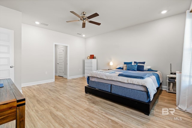 bedroom featuring recessed lighting, visible vents, and light wood-style floors