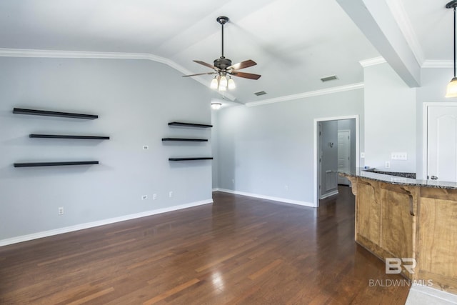 4005 Serene Ct, Foley, AL 36535 - unfurnished living room with baseboards, visible vents, dark wood-style flooring, and ceiling fan