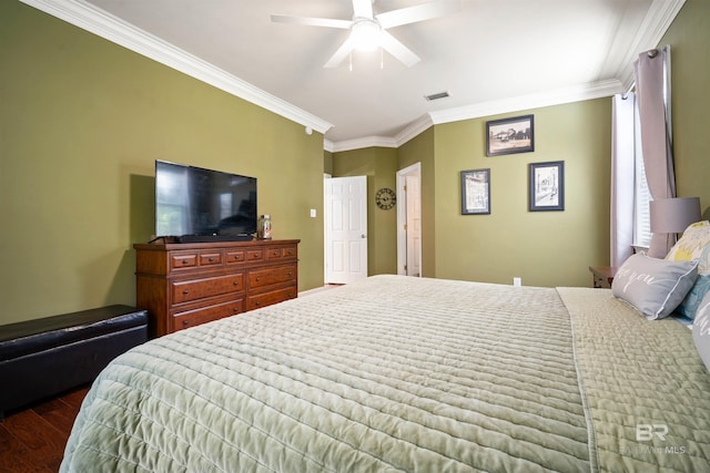 14 General Canby Dr, Spanish Fort, AL 36527 - bedroom featuring crown molding, dark wood finished floors, and a ceiling fan