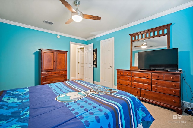 14 General Canby Dr, Spanish Fort, AL 36527 - carpeted bedroom featuring crown molding and a ceiling fan