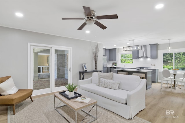 300 Indian Creek Dr, Mobile, AL 36607 - living area with light wood-style floors, recessed lighting, and ceiling fan
