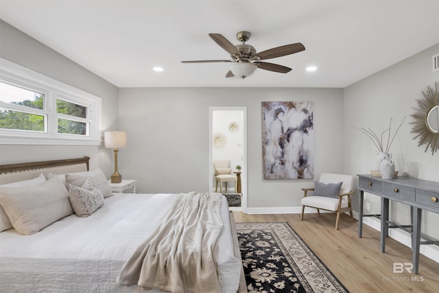 300 Indian Creek Dr, Mobile, AL 36607 - bedroom featuring light wood finished floors, recessed lighting, baseboards, and ceiling fan