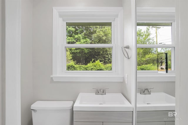300 Indian Creek Dr, Mobile, AL 36607 - half bath with vanity, toilet, and plenty of natural light