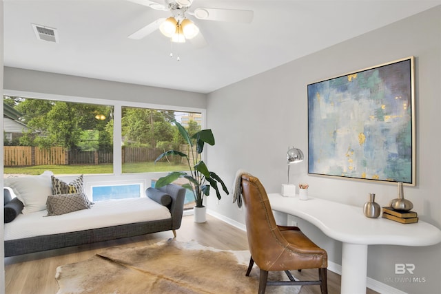 300 Indian Creek Dr, Mobile, AL 36607 - office area featuring baseboards, wood finished floors, and a ceiling fan