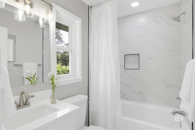 300 Indian Creek Dr, Mobile, AL 36607 - bathroom with toilet, shower / tub combo with curtain, and vanity