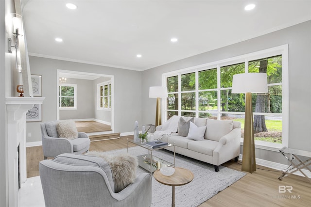 300 Indian Creek Dr, Mobile, AL 36607 - living room featuring plenty of natural light, baseboards, ornamental molding, recessed lighting, and light wood-style floors