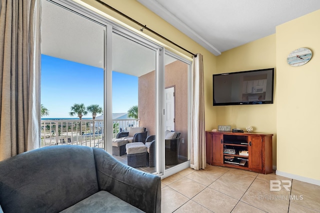 living room featuring light tile patterned flooring