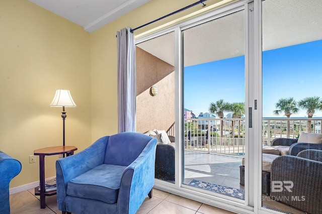 sitting room featuring light tile patterned floors