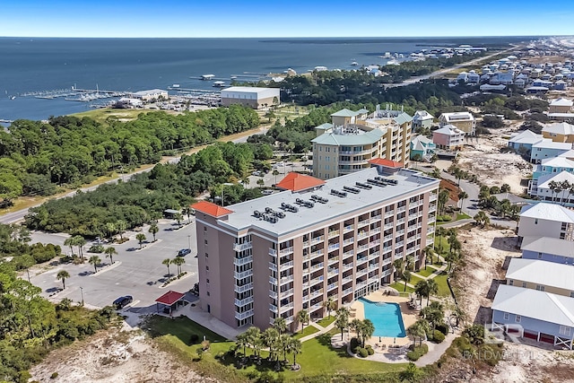 aerial view featuring a water view