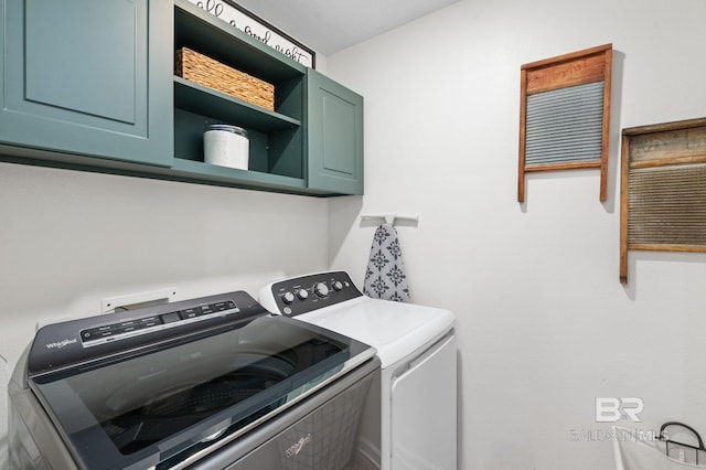 2526 E Windmere Dr, Semmes, AL 36575 - clothes washing area with cabinet space and washing machine and clothes dryer