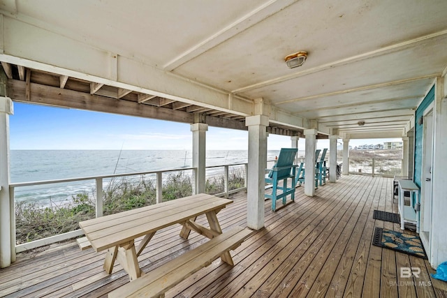 deck with a water view