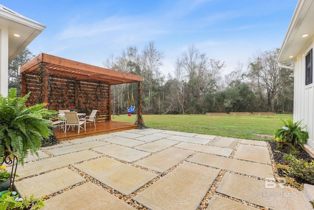 view of patio with a pergola and a wooden deck