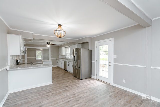 kitchen with sink, white cabinetry, kitchen peninsula, and appliances with stainless steel finishes