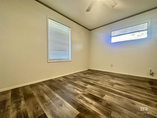 spare room featuring dark hardwood / wood-style flooring and crown molding