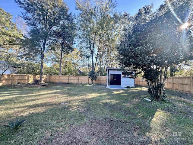 view of yard with a storage shed