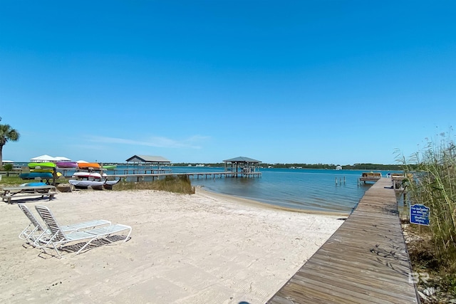 view of dock with a water view