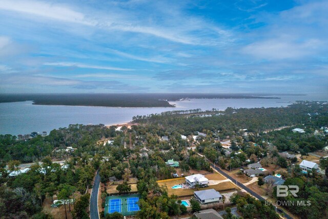 aerial view with a water view