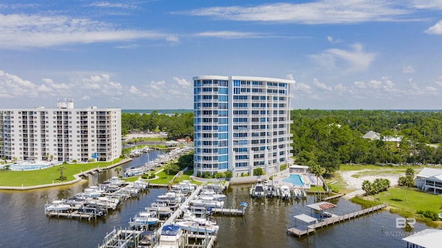 exterior space with a water view