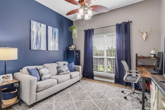 25697 Overlook Dr, Loxley, AL 36551 - home office with ceiling fan and wood finished floors