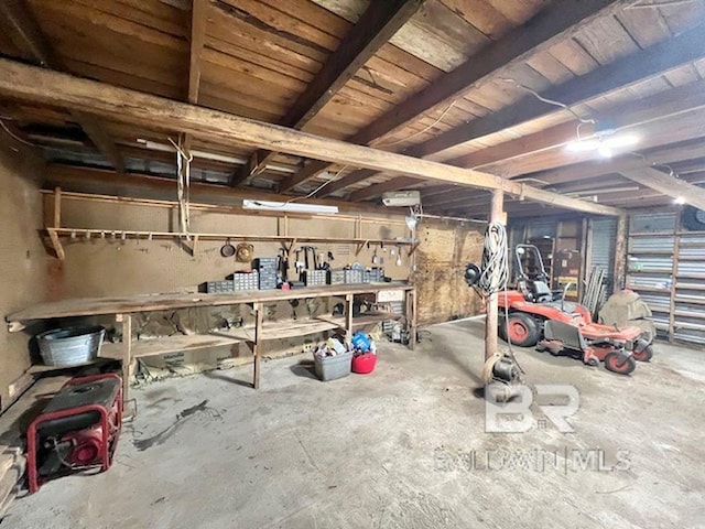 basement featuring a workshop area