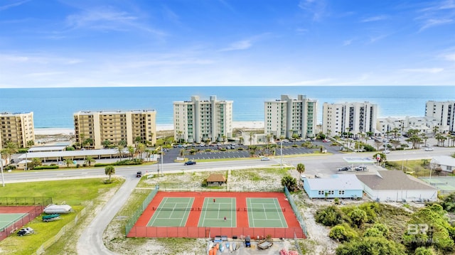 drone / aerial view with a water view and a view of city