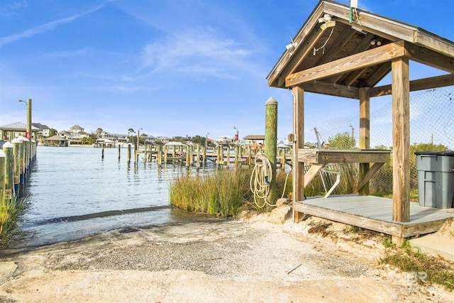 view of dock with a water view